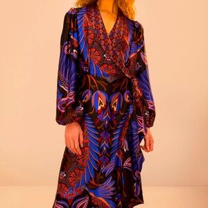 FARM RIO Heart Forest Black Long Sleeve Wrap Dress - size XL Brand NEW w/tags